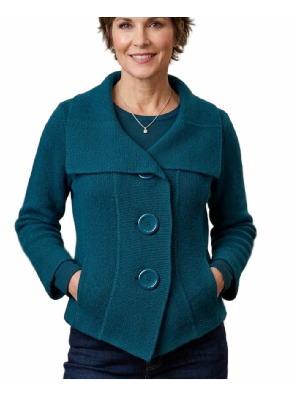 Womans Cleo Teal blue Button-Front Textured Knit Jacket XXS chic trendy work1402